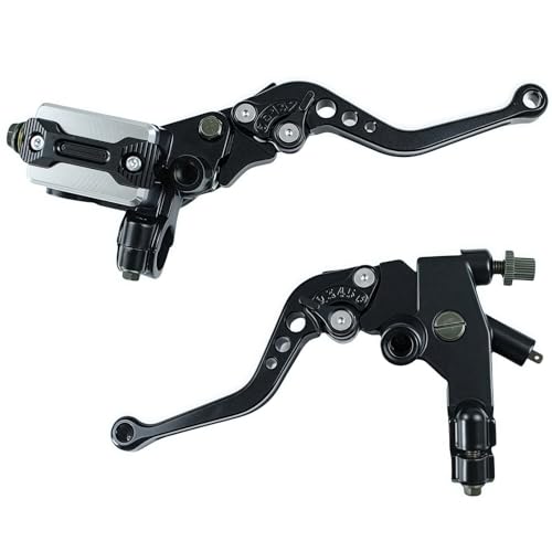 TRKIMAL 1 Paar Motorrad einstellbare Brems- und Kupplungshebel, 7/8“ 22mm Universal Motobike Bremse-Kupplung-Hauptzylinder-Reservoir-Hebel CNC Links & Rechts (Black)