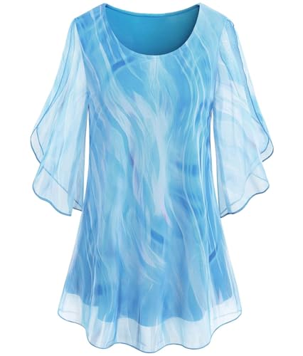 3/4 Length Sleeve Womens Tops Womens Dressy Casual Chiffon Blouses Flowy Summer Tunic Tops Loose Fit Shirt4