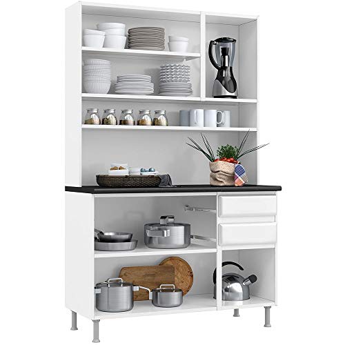 Armário para Cozinha 6 Portas 2 Gavetas Pérola Telasul Branco/Preto