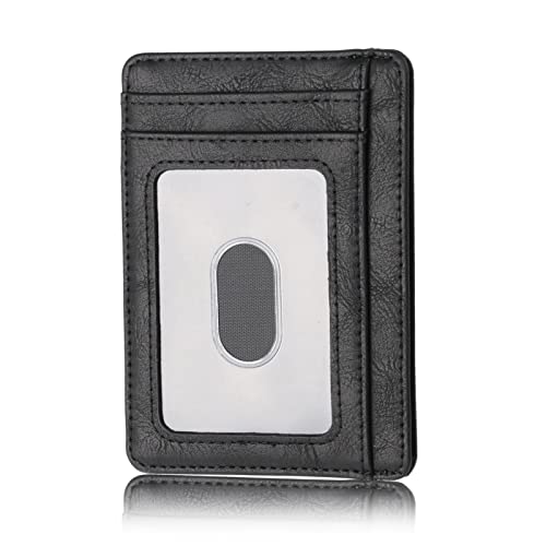 Portefeuille Minimaliste Fin Porte Carte De Credit et Pièce Identité Mini Portefeuille Mince Anti RFID Petit Etui Cuir Slim pour Homme et Femme,Noir(8 Carte,11.4cm x 8cm) Cover