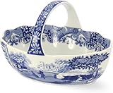 Spode Blue Italian Porcelain Handled Basket with Chip-Resistant Glaze - 6 Inch Decorative Serving Dish for Holiday Gift Giving, Hostess Presentation, Seasonal Table Accents