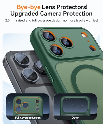 Image of CANSHN Magnetic Compatible with iPhone 17 Pro Case, Upgraded [Full Camera Protection] [Compatible with Magsafe] [Translucent Matte] Shockproof Protective Phone Cover 6.3 Inch - Deep Green