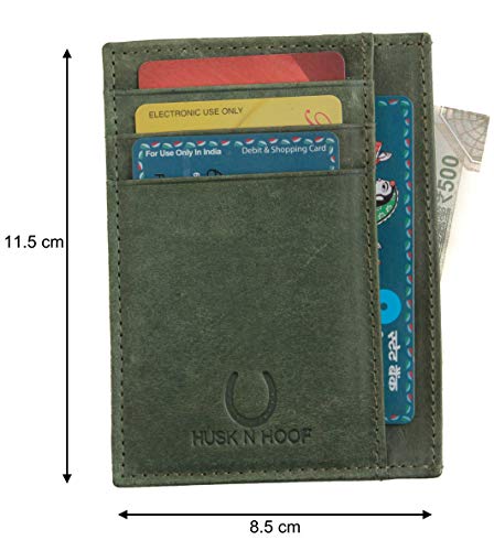 Husk N Hoof RFID Protected Leather Credit Card Holder Wallet for Man Women | Card Holder for Men Woman | Hunter Green