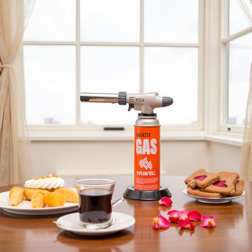Butane Torch Kitchen Blow Lighter - MUBYE Culinary Torches Head Chef Cooking Professional Adjustable Flame with Stabilizing Stand for Sous Vide, Creme Brulee, Baking, BBQ (Butane Fuel Not Included)