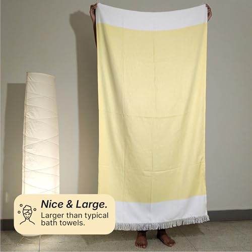 Image of IndiHaus 100% Pure Bamboo XXL Bath Towel - 3X More Absorbant | Extra Large Size | Ultra Soft & Quick Dry | Anti-Bacterial & Skin Friendly | Towel for Bath, Gym & Beach, 160 x 80 cm, (Sunshine Yellow)