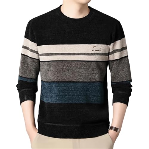 Men Chenille Sweaters Fashion Knitting Pullover Striped Round Neck Knitted Top
