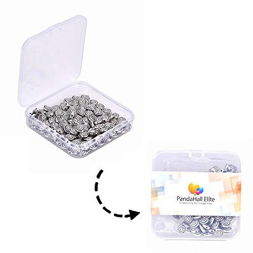 Image of PH PandaHall 150pcs 8mm Flat Round Spacer Beads Tibetan Alloy Antique Silver Beads Carved Vortex Jewelry Bead Charm Spacers for Jewelry Making DIY Bracelet Necklace Earring, Hole 1.5mm