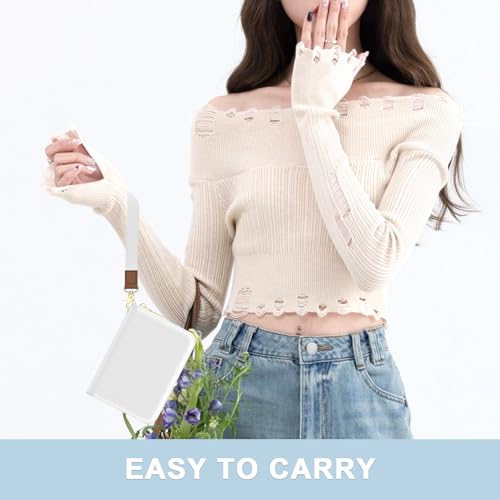 Image of Aiawoxc Credit Card Holder, Small RFID Wallet Slim Leather Card Organizer Case with Zipper and Wristlet Strap, White