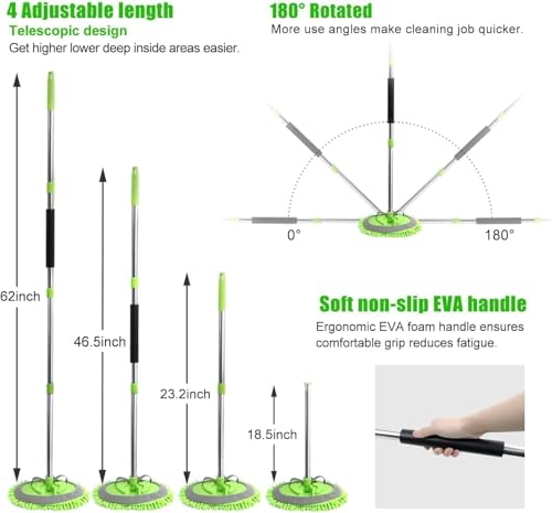 Image of 62'' Microfiber Car Wash Brush Mop Kit Sponge with Long Handle, Chenille Car Cleaning Brush Supplies for Car Rv SUV Truck Boat Bus Non-Scratches