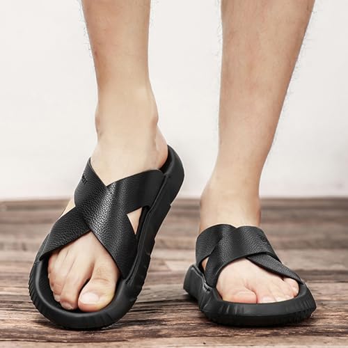 Men's Leather Platform Cross Strap Sandal Comfort Arch Support Lightweight Anti-Slip Slip On Slides Summer Indoor Outdoor Casual Walking Beach Sandals4