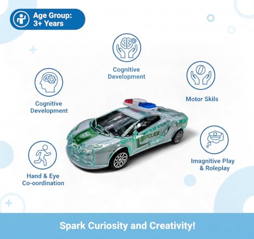Image of Friction Powered Police Car Toy for Kids with Pull Back Action Super Speed Cop Vehicle with RGB Lights Music Siren Sound Birthday Gift for Boys Girls Toddlers [Green 1007]