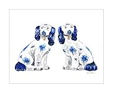 Staffordshire Dogs Spaniel Blue and White Art Print of Watercolor Painting