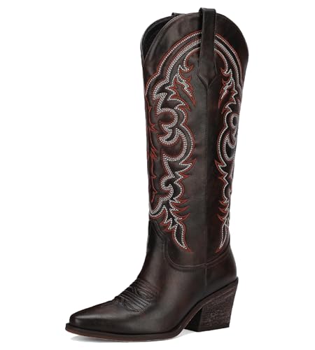 Manoloshow Stylish Western Cowboy Boots with Patterns | Autumn School Days | Dark Brown Size 10