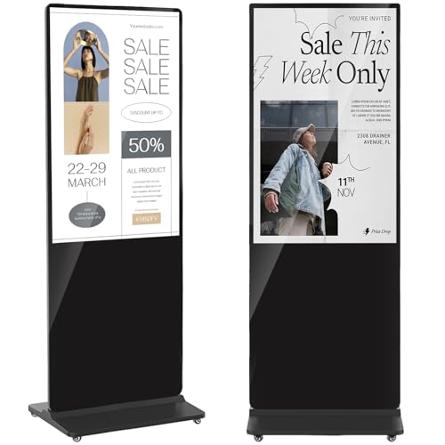 YCKJNB 49 inch Indoor Digital Signage 2K LCD Screen IPS Floor Standing Digital Kiosks Interactive Displays with WiFi HDMI/USB Input Auto AD Player, Android OS Black