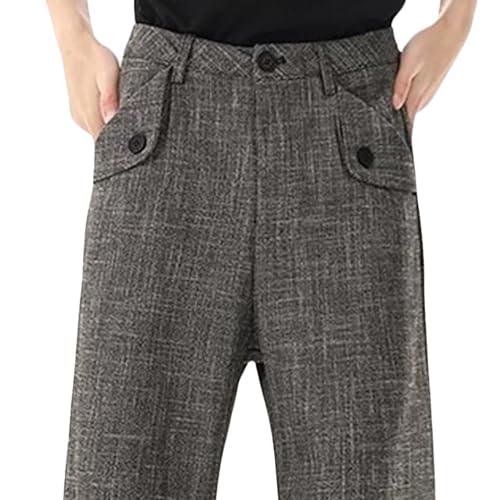 Pantalon décontracté ample à boutons style vintage masculin gris