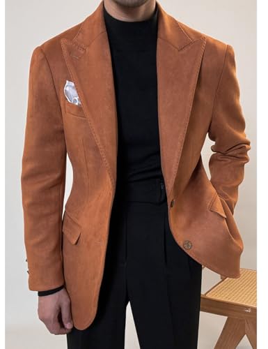 Men's Vintage Suede Blazers Retro Notch Lapel Single Breasted Suit Jacket Casual Formal Sports Coat4
