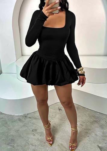 Famnbro Womens Bubble Mini Dress Sexy y2k Corset Square Neck Long Sleeve Cute Puffy Short Party Dresses3