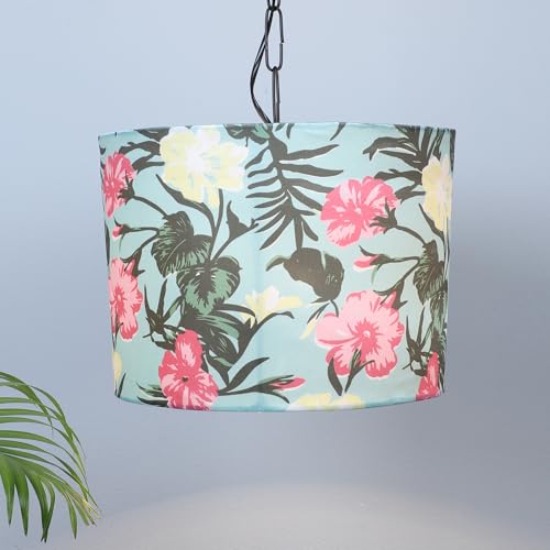 Image of tu casa Tropical Paradise Floral Print Fabric Shade Glow Pendent Light Hanging Lamp For Bedroom Living Room Lounge Office Balcony Area Without Bulb For Home Decoration & Gifting (Height - 20 inch)