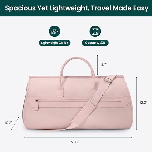 NOBL Travel Fold N Go Duffel Bag, 2-in-1 Convertible Garment Weekender Bag & Suit Carrier, Large Carry On Duffle Bag for Men & Women, Leather Overnight Bag with 2 Shoe Compartments - Pink4