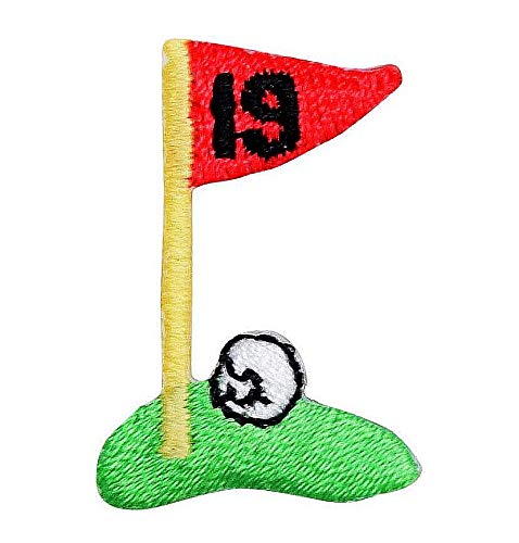 19th Hole Golf Flag on Green Iron on Embroidered Applique Patch