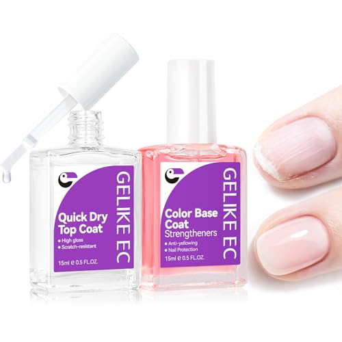 Gelike EC Top and Base Coat for Women: Clear Ridge Filler Base and Top Coat 60s Quick Dry Nail Hardener Extra Strong Nail Polish for Weak Peeling Nails Strengthener and Growth