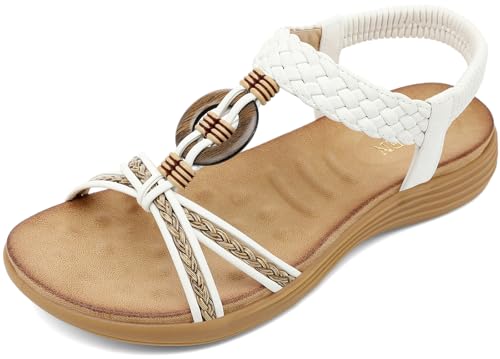 Image of UBFEN Womens Bohemian Flat Sandals With Back Strap Summer Beach Comfortable Bling
