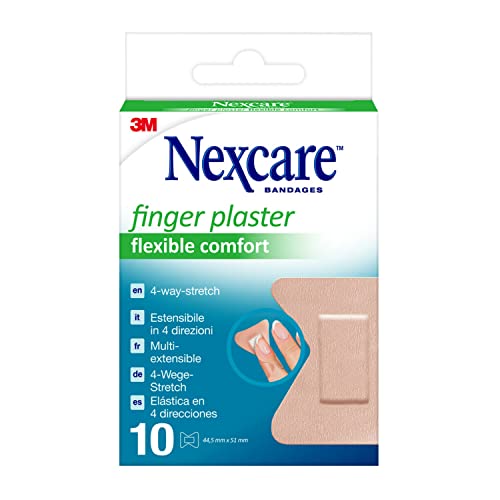 Nexcare Ultra Strech Flexible Comfort Finger Plasters 44 5 mm x 51 mm 10 per Pack - Breathable and Waterproof for Minor Wounds Scratches Plasters for First Aid Kits