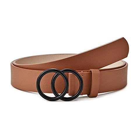 HuiApparel Women Fashion Solid Color PU Leather Dress & Jeans Waist Belt for Girls and Ladies Double Ring Buckle (Brown) Cover