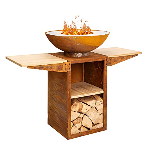 Blumfeldt Feuerschale, Tragbare Feuerschalen für den Garten, Outdoor Feuerstelle, Feuerschalen mit Grillrost, Feuerschale Groß, Gartenfeuerschale für Balkon & Terrasse, 122 x 91 x 60 cm