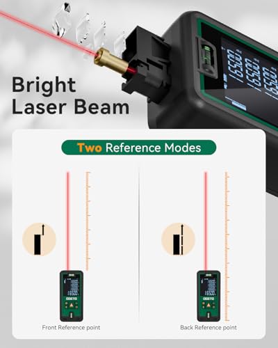 Foto von Laser Entfernungsmesser 50m, OGETO Laser Entfernungsmesser mit LCD Hintergrundbeleuchtung, 99 Datensätze, M/In/Ft, Pythagoras/Abstand/Fläche/Volumen Messungen(2*AAA Batterien, IP54)