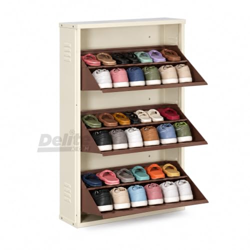 Image of DELITE KOM AIRO 24 inch 6 Shelf Double Decker Metal Shoe Rack Wall Mount for Home with Lock | Air-Vent Panels Keep Shoes Odour-Free | 18 Shoes /30 Slippers | 1Yr Warranty | 41x24x8 Ivory Coffee | DIY