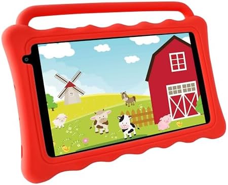 Kids Tablet 7 Inch,Android 12 Tablet for Kids,Toddler Tablets with KIDOZ Parental Control App,2GB RAM+32GB Storage,Education,Games,Best Gift for Kids Learning and Playing (Red)