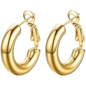 Stainless Steel Chunky Hoop Earrings For Women, Minimalist and Chic, Black/Gold Plated, Round Hoops Earrings Hypoallergenic, Size: 30mm/40mm/60mm/80mm, Come with Box 20MM 1. Gold