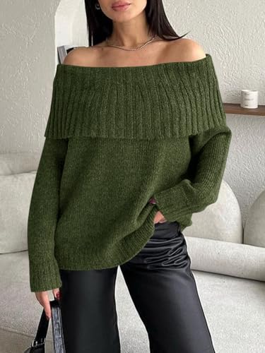 Image of Saodimallsu Womens Off The Shoulder Sweaters Oversized Long Sleeve Loose Ribbed Knit Fall Trendy Pullover Tops