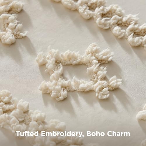 Image of Bedsure Tufted Boho Comforter Set Full Size - Beige Boho Bed Set, GentleSoft 3 Pieces Farmhouse-Style Embroidery Bedding, Gifts for Woman, Soft Jacquard Kids' Full Comforter for All Seasons