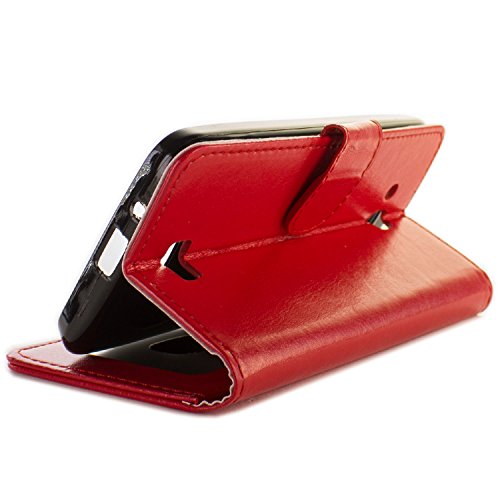 Compatible For Kyocera Hydro Air Case, Compatible For Kyocera Hydro Wave Case, Coveron® [Executive Series] Synthetic Leather Flip Folio Cover Pouch Lcd+Stand Case - Red #TOP2