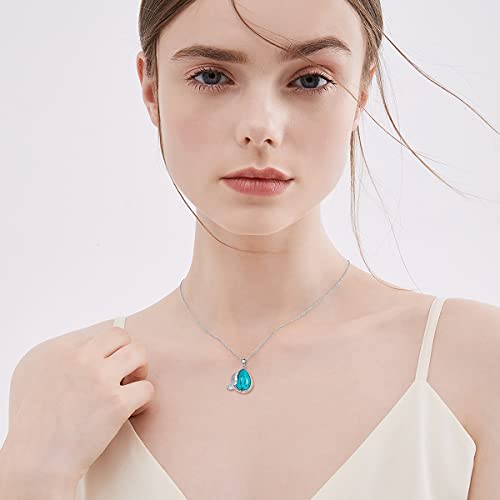 Bethza Natural Turquoise Necklace For Women 925 Sterling Silver Teardrop Blue Turquoise Leaf Pendant Necklaces Genuine Gemstone Jewelry Gifts For Christmas Birthday Valentine's Day #TOP1