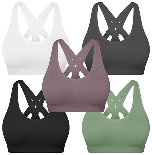 Image of MIRITY Padded Strappy Sports Bra for Women - with Dual Crossback and Adjustable Straps for Workout Gym