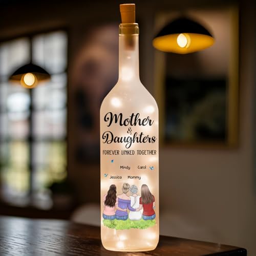 Joy Crafters Personalized Bottle Lamp Mother and Daughter Forever Linked Together, Christmas Birthday Gifts for Daughter from Mom, Housewarming Birthday Gifts, Best Mom Ever Gifts, Custom Home Decor