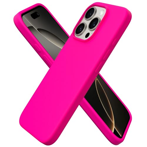 ORNARTO Compatible with iPhone 16 Pro Case 6.3", Slim Liquid Silicone 3 Layers Soft Gel Rubber Shockproof Protective Case with Anti-Scratch Microfiber Lining-Hot Pink