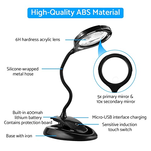 Lampe loupe LED eSynic 2 en 1 avec pince et base de table - 4