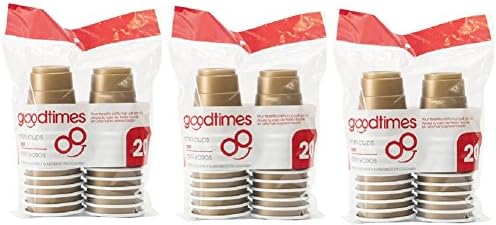 Goodtimes 2oz Mini Disposable Plastic Shot Glass Cups (3 packs of 20 cups) Perfect size for liquor shots, Jello shots, Christmas Parties, serving condiments and kids love them too! (Gold)