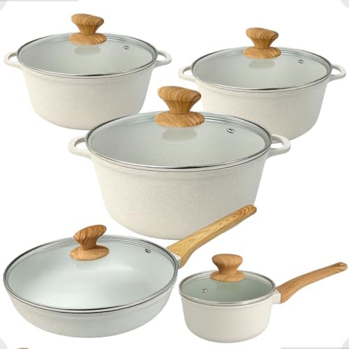 Conjunto de Panelas e Frigideiras em Cerâmica 5 Peças Alças em Ma...