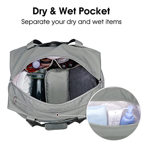 Ceneda 20" Gym Duffel Bag With Wet Pocket Shoes Compartment Portable Overnight Weekender Bag Travel Bag Yoga Bag For Women (Light Grey) #TOP2