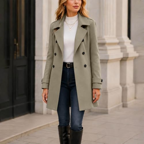 Womens Trench Coat Double Breasted Mid Length Jacket Fall Winter Outfits - image 7