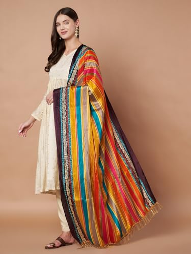 Image of Women's Art Silk Bandhani Print Dupatta with 2.20 Meters | Women's cotton printed dupatta with tassels