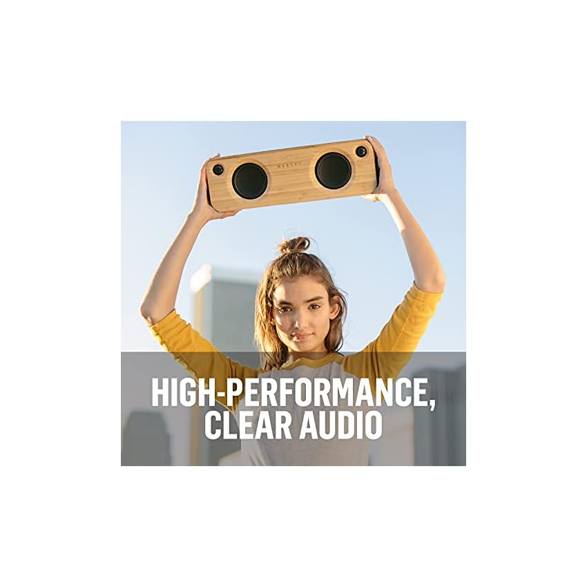 enceinte bluetooth portable get together de house of marley connexion sans fil, remplit la pièce, entrée auxiliaire 3,5 mm, 10 heures, flux depuis iphone ipad samsung & autres sig black