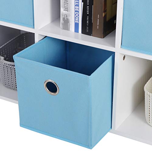 Zenstyle 3X2 Cubic Bookcase Storage Shelves 6 Cube Organizer Bookshelf Wooden Bookcase Cube Storage Cabinet With 3 Non-Woven Bins, White/Light Blue #TOP5
