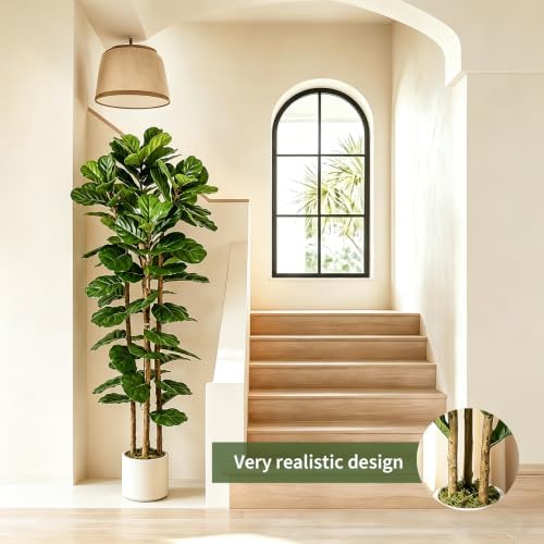 Artificial Fiddle Leaf Fig Tree, Tall Faux Ficus Lyrata Tree with White Planter for Indoor Home Decor Office Living Room (6ft) — view 5