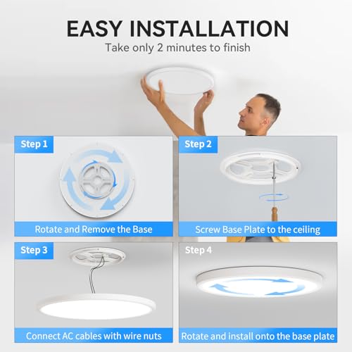 WKONCLDY 6PACK 3200lm LED Flush Mount Ceiling Light, Super Slim 12 inch LED Ceiling Light, 5000K Daylight LED Ceiling Light for Bedroom, Living Room, Dining Room, Garage and Office (White, Six Pack) by WKONCLDY - Image 6